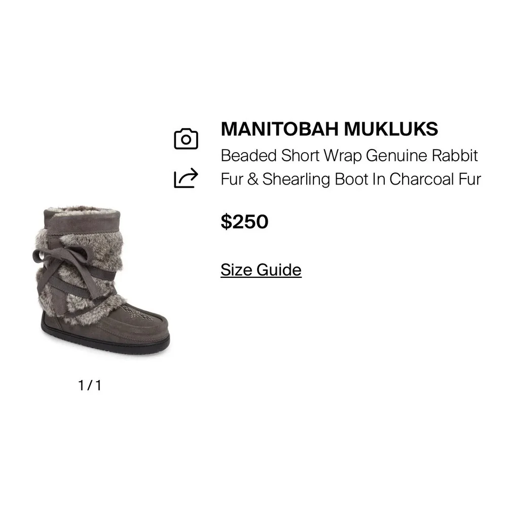 Manitobah Mukluks Beaded Short Wrap Rabbit Fur Shearling Boot Charcoal L8 M6